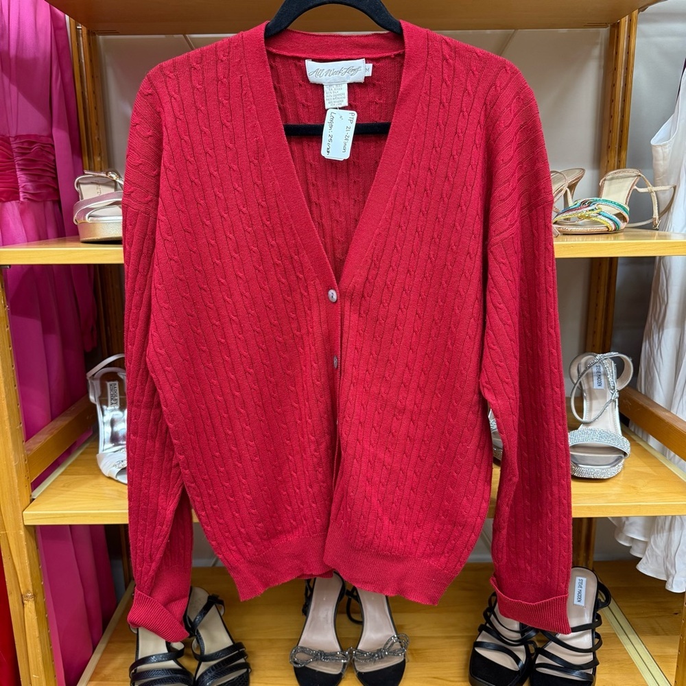 Vintage Silk and Cashmere Vibrant Red Cardigan size Medium